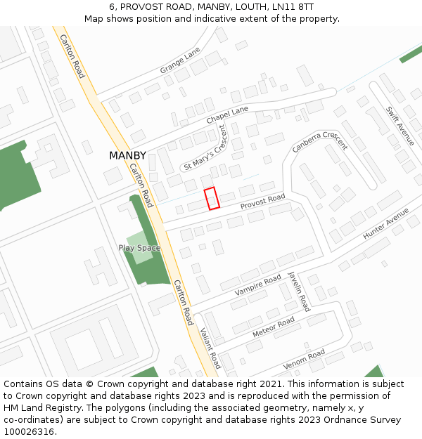 6, PROVOST ROAD, MANBY, LOUTH, LN11 8TT: Location map and indicative extent of plot