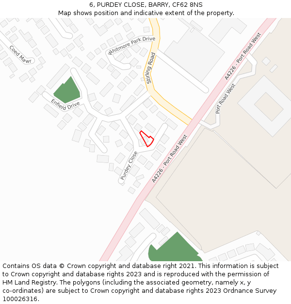 6, PURDEY CLOSE, BARRY, CF62 8NS: Location map and indicative extent of plot