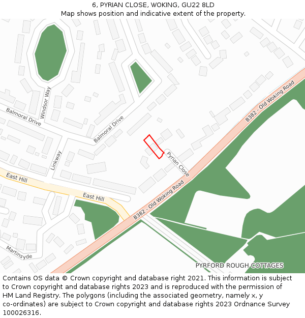 6, PYRIAN CLOSE, WOKING, GU22 8LD: Location map and indicative extent of plot