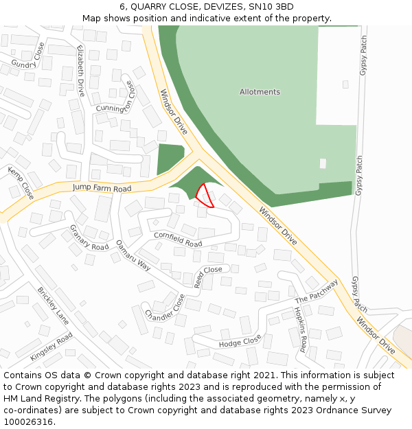 6, QUARRY CLOSE, DEVIZES, SN10 3BD: Location map and indicative extent of plot