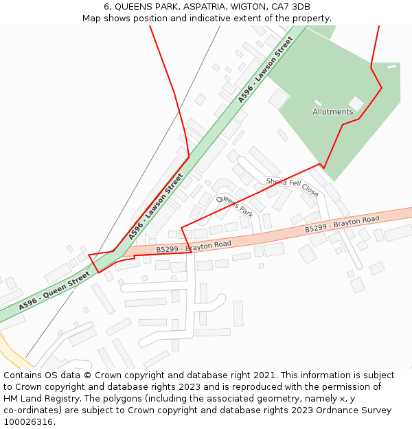 6, QUEENS PARK, ASPATRIA, WIGTON, CA7 3DB: Location map and indicative extent of plot