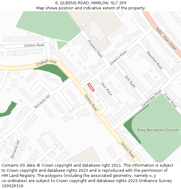 6, QUEENS ROAD, MARLOW, SL7 2PX: Location map and indicative extent of plot
