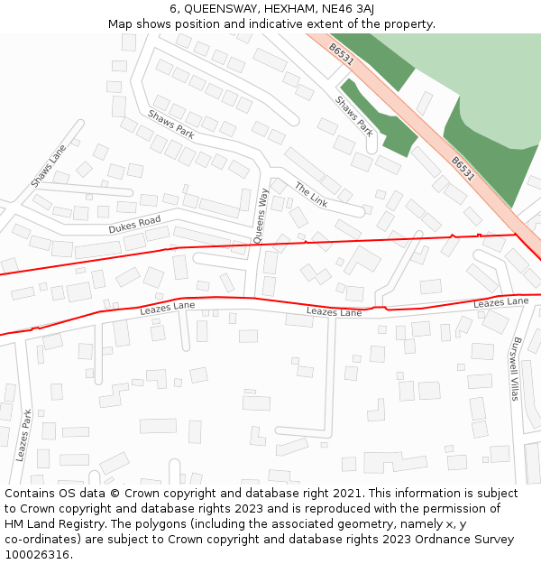 6, QUEENSWAY, HEXHAM, NE46 3AJ: Location map and indicative extent of plot