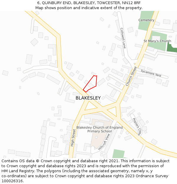 6, QUINBURY END, BLAKESLEY, TOWCESTER, NN12 8RF: Location map and indicative extent of plot
