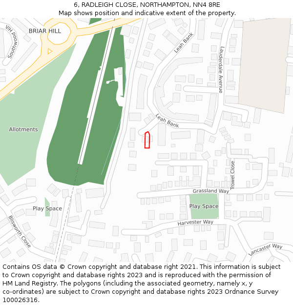 6, RADLEIGH CLOSE, NORTHAMPTON, NN4 8RE: Location map and indicative extent of plot