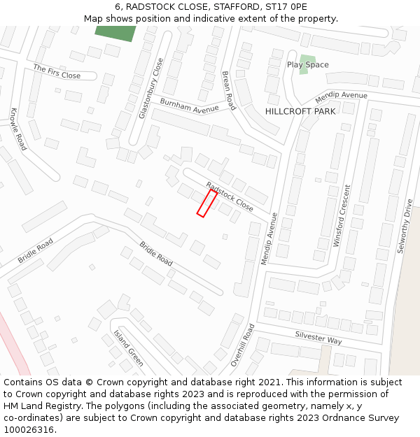 6, RADSTOCK CLOSE, STAFFORD, ST17 0PE: Location map and indicative extent of plot