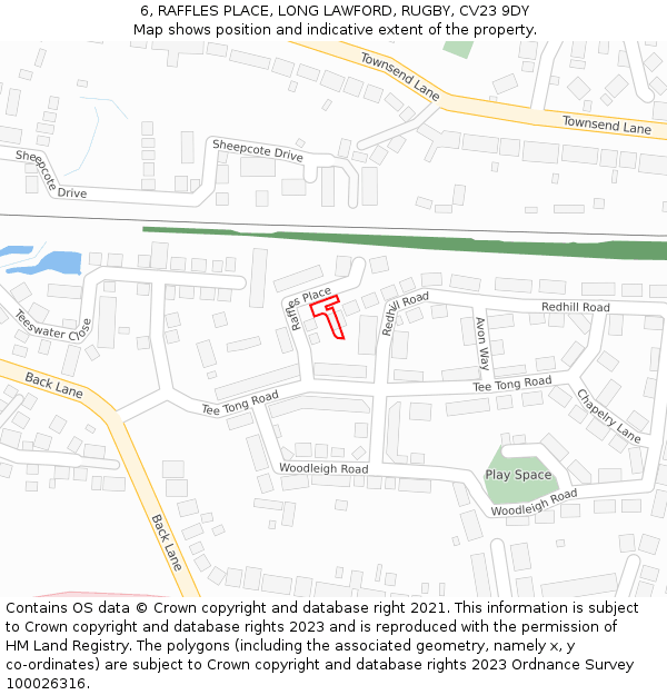 6, RAFFLES PLACE, LONG LAWFORD, RUGBY, CV23 9DY: Location map and indicative extent of plot