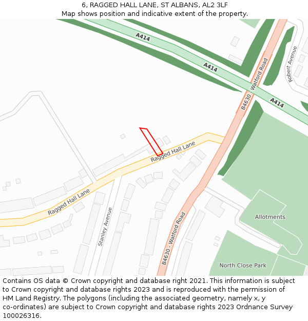 6, RAGGED HALL LANE, ST ALBANS, AL2 3LF: Location map and indicative extent of plot