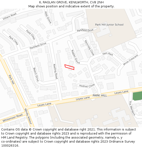 6, RAGLAN GROVE, KENILWORTH, CV8 2NH: Location map and indicative extent of plot