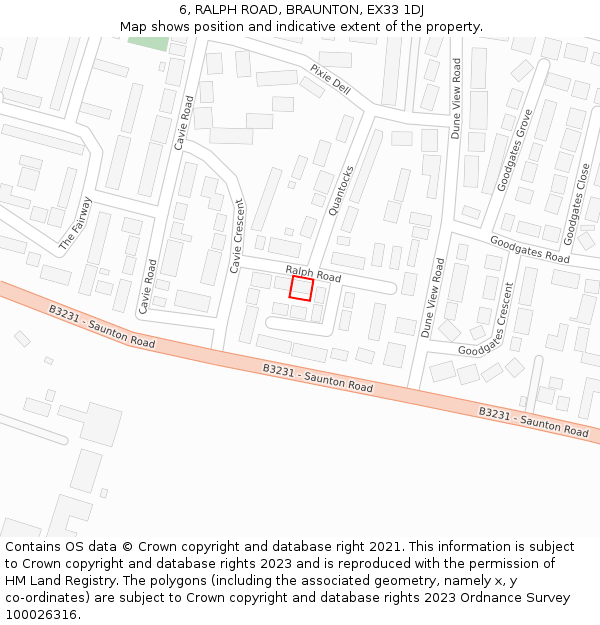 6, RALPH ROAD, BRAUNTON, EX33 1DJ: Location map and indicative extent of plot