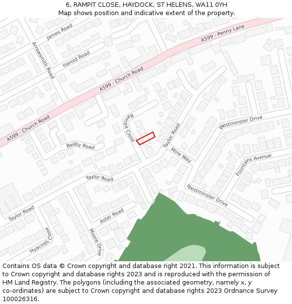 6, RAMPIT CLOSE, HAYDOCK, ST HELENS, WA11 0YH: Location map and indicative extent of plot