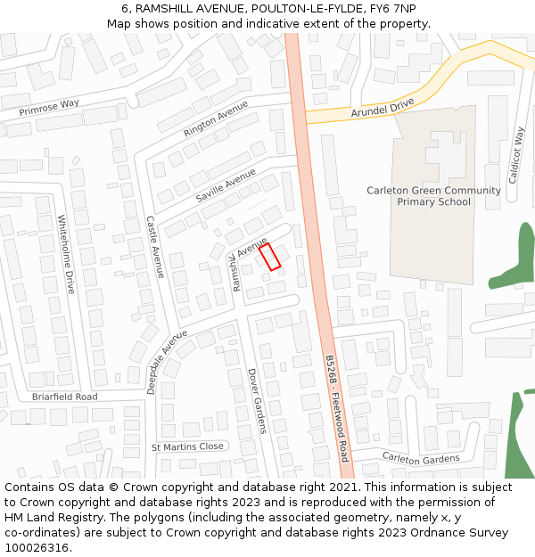 6, RAMSHILL AVENUE, POULTON-LE-FYLDE, FY6 7NP: Location map and indicative extent of plot