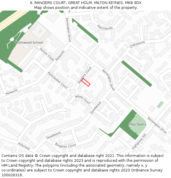 6, RANGERS COURT, GREAT HOLM, MILTON KEYNES, MK8 9DX: Location map and indicative extent of plot