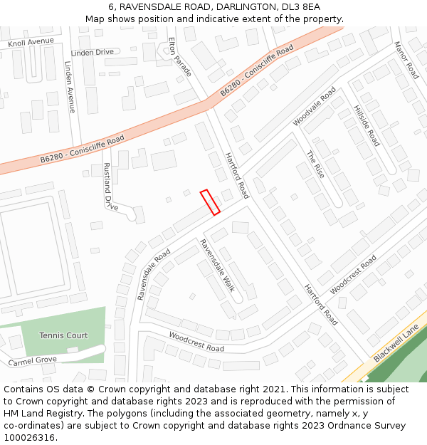 6, RAVENSDALE ROAD, DARLINGTON, DL3 8EA: Location map and indicative extent of plot