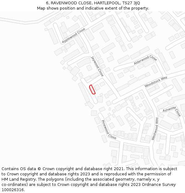 6, RAVENWOOD CLOSE, HARTLEPOOL, TS27 3JQ: Location map and indicative extent of plot