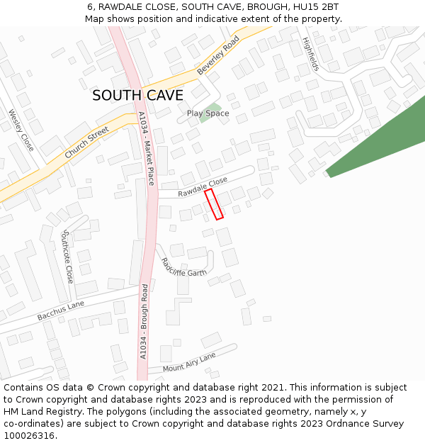 6, RAWDALE CLOSE, SOUTH CAVE, BROUGH, HU15 2BT: Location map and indicative extent of plot