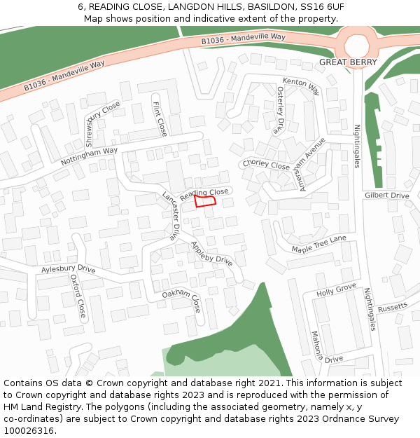 6, READING CLOSE, LANGDON HILLS, BASILDON, SS16 6UF: Location map and indicative extent of plot