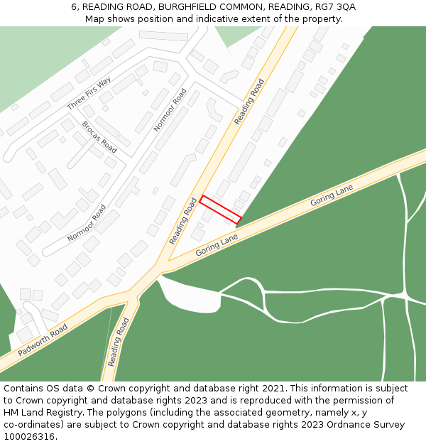 6, READING ROAD, BURGHFIELD COMMON, READING, RG7 3QA: Location map and indicative extent of plot