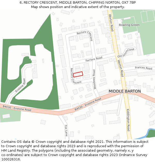 6, RECTORY CRESCENT, MIDDLE BARTON, CHIPPING NORTON, OX7 7BP: Location map and indicative extent of plot