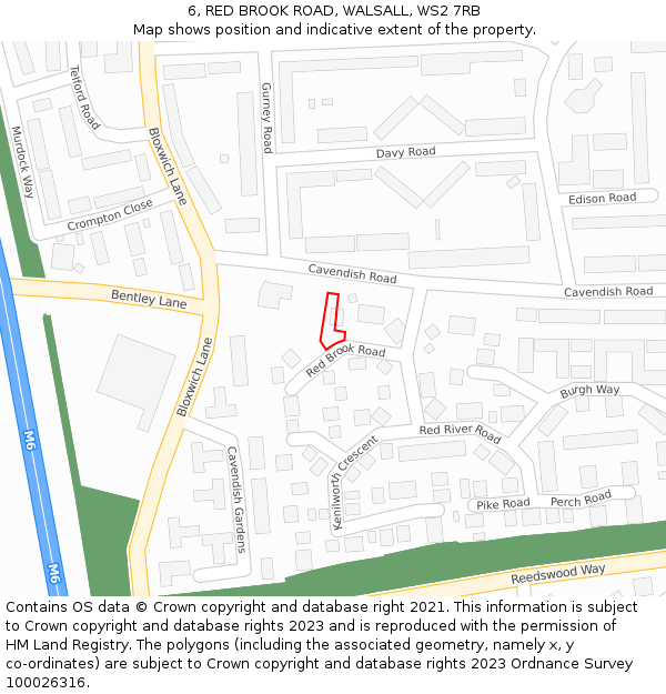 6, RED BROOK ROAD, WALSALL, WS2 7RB: Location map and indicative extent of plot