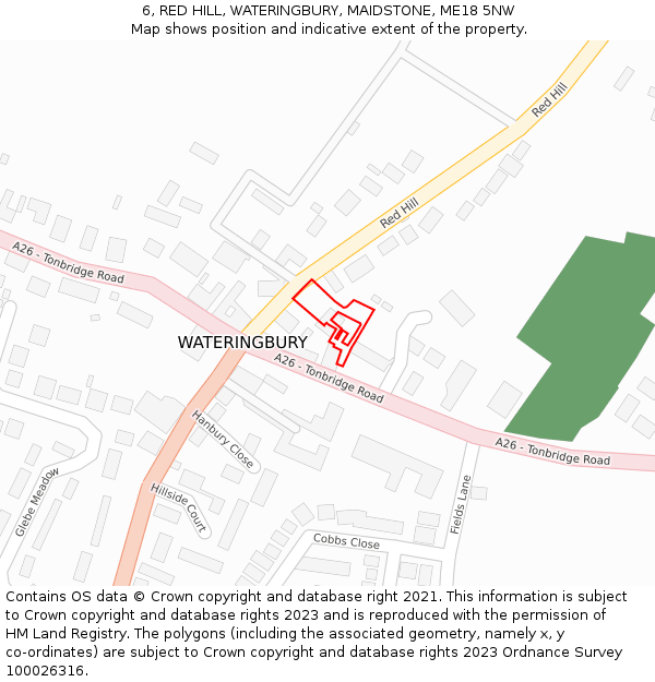 6, RED HILL, WATERINGBURY, MAIDSTONE, ME18 5NW: Location map and indicative extent of plot