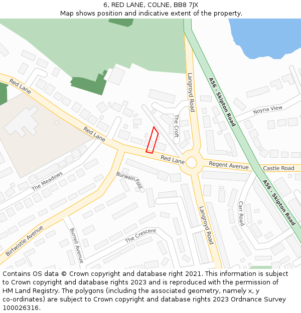 6, RED LANE, COLNE, BB8 7JX: Location map and indicative extent of plot