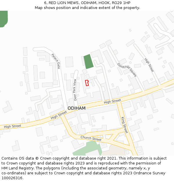 6, RED LION MEWS, ODIHAM, HOOK, RG29 1HP: Location map and indicative extent of plot