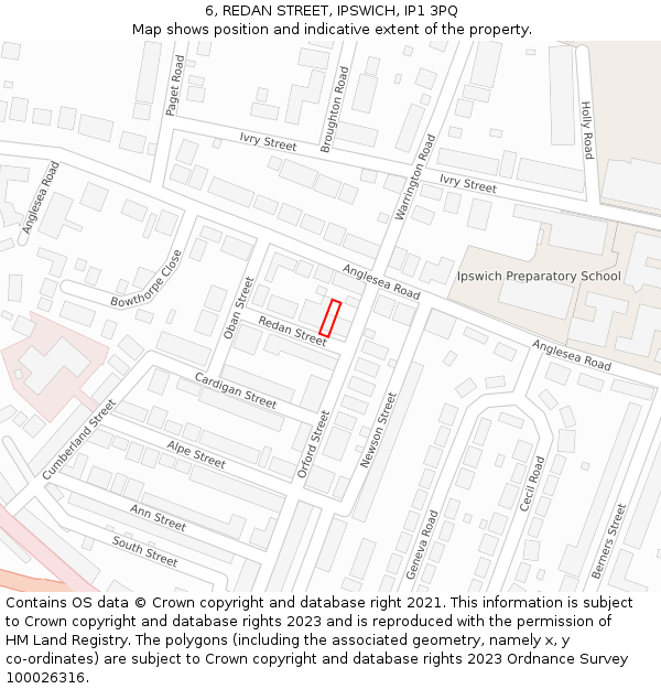 6, REDAN STREET, IPSWICH, IP1 3PQ: Location map and indicative extent of plot