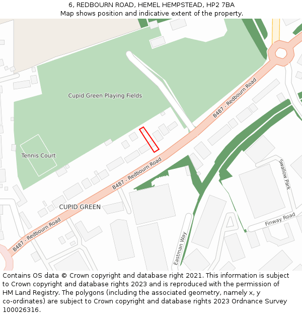 6, REDBOURN ROAD, HEMEL HEMPSTEAD, HP2 7BA: Location map and indicative extent of plot