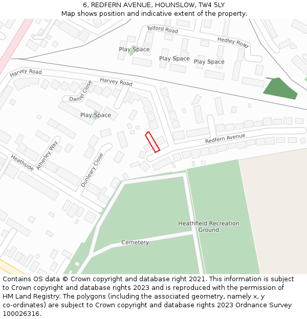 6, REDFERN AVENUE, HOUNSLOW, TW4 5LY: Location map and indicative extent of plot