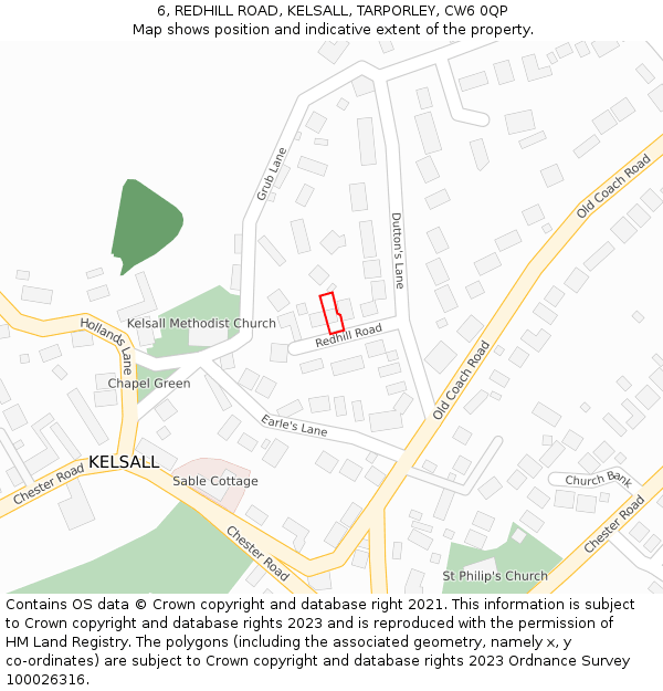 6, REDHILL ROAD, KELSALL, TARPORLEY, CW6 0QP: Location map and indicative extent of plot