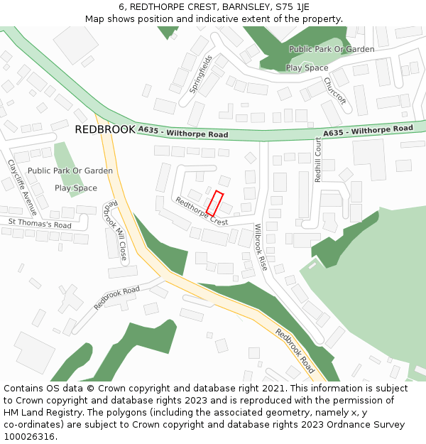 6, REDTHORPE CREST, BARNSLEY, S75 1JE: Location map and indicative extent of plot