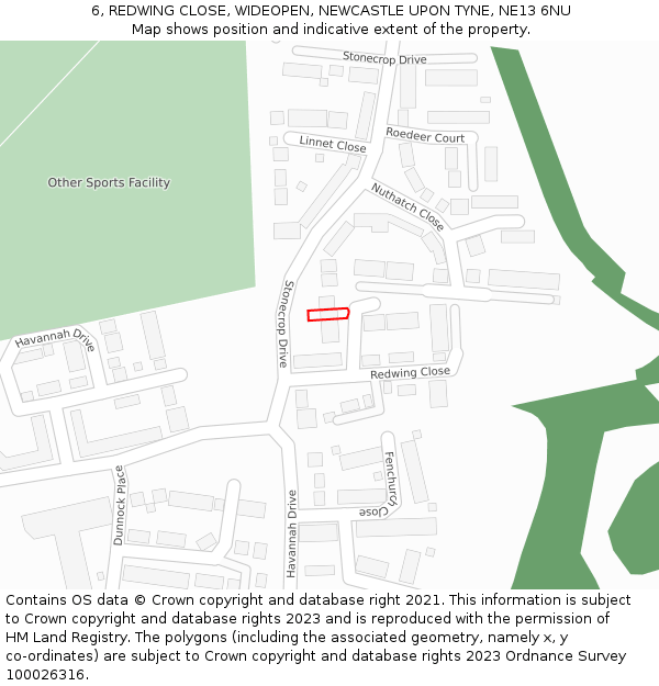 6, REDWING CLOSE, WIDEOPEN, NEWCASTLE UPON TYNE, NE13 6NU: Location map and indicative extent of plot