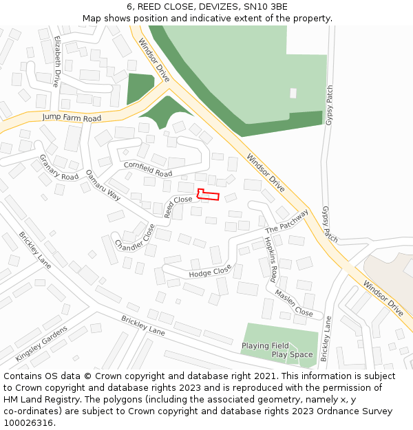 6, REED CLOSE, DEVIZES, SN10 3BE: Location map and indicative extent of plot