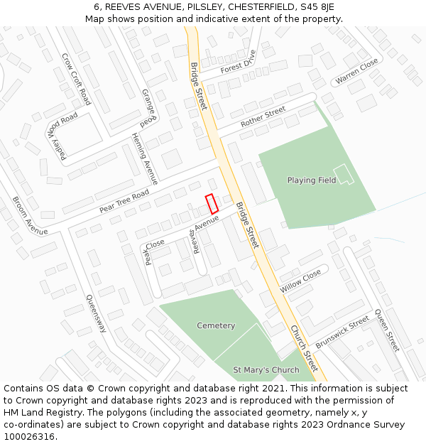 6, REEVES AVENUE, PILSLEY, CHESTERFIELD, S45 8JE: Location map and indicative extent of plot