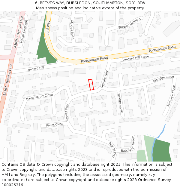 6, REEVES WAY, BURSLEDON, SOUTHAMPTON, SO31 8FW: Location map and indicative extent of plot