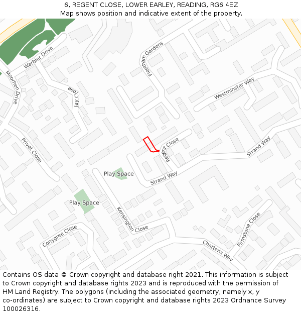 6, REGENT CLOSE, LOWER EARLEY, READING, RG6 4EZ: Location map and indicative extent of plot