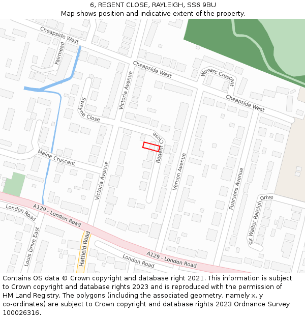 6, REGENT CLOSE, RAYLEIGH, SS6 9BU: Location map and indicative extent of plot