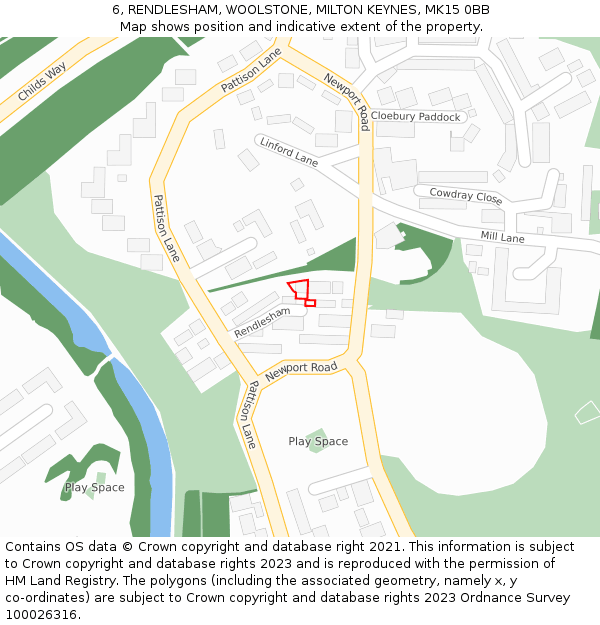 6, RENDLESHAM, WOOLSTONE, MILTON KEYNES, MK15 0BB: Location map and indicative extent of plot