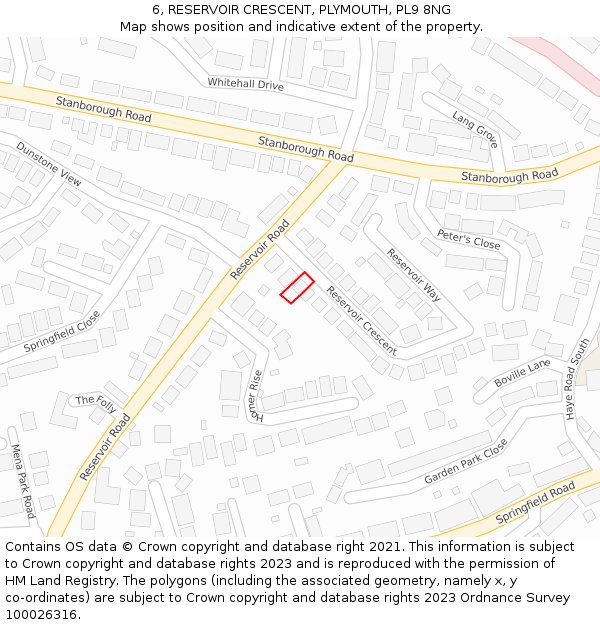 6, RESERVOIR CRESCENT, PLYMOUTH, PL9 8NG: Location map and indicative extent of plot