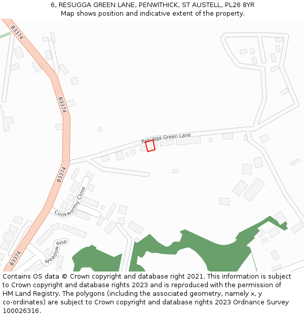 6, RESUGGA GREEN LANE, PENWITHICK, ST AUSTELL, PL26 8YR: Location map and indicative extent of plot