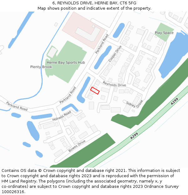 6, REYNOLDS DRIVE, HERNE BAY, CT6 5FG: Location map and indicative extent of plot