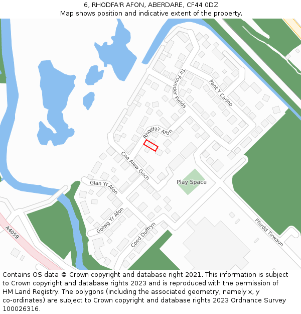 6, RHODFA'R AFON, ABERDARE, CF44 0DZ: Location map and indicative extent of plot