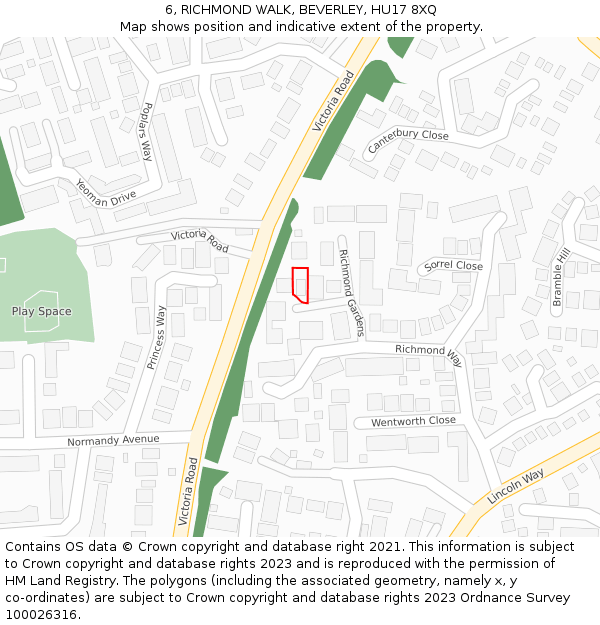 6, RICHMOND WALK, BEVERLEY, HU17 8XQ: Location map and indicative extent of plot