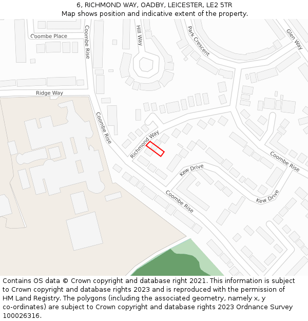 6, RICHMOND WAY, OADBY, LEICESTER, LE2 5TR: Location map and indicative extent of plot