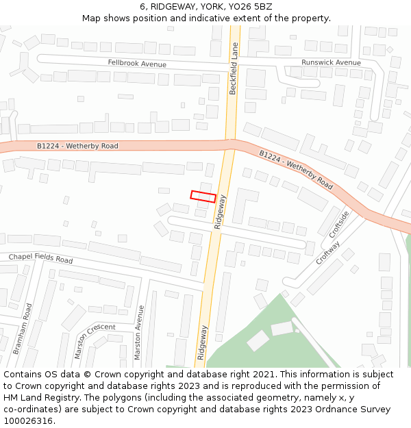 6, RIDGEWAY, YORK, YO26 5BZ: Location map and indicative extent of plot