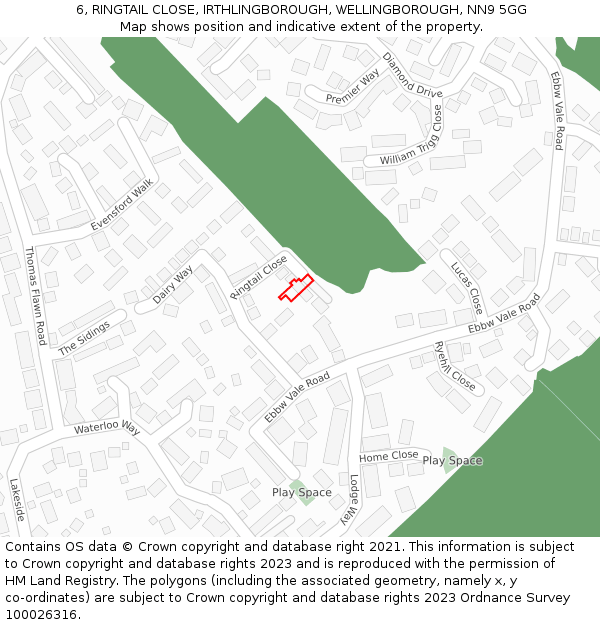 6, RINGTAIL CLOSE, IRTHLINGBOROUGH, WELLINGBOROUGH, NN9 5GG: Location map and indicative extent of plot