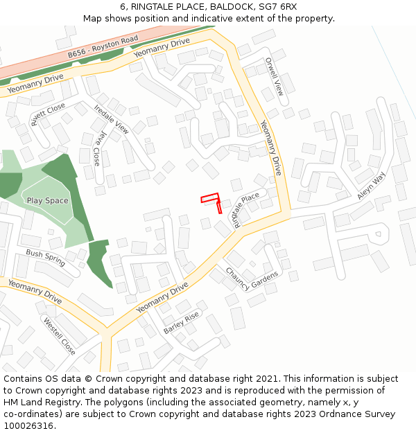 6, RINGTALE PLACE, BALDOCK, SG7 6RX: Location map and indicative extent of plot