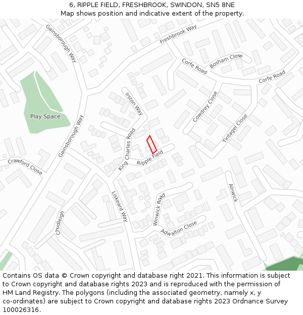 6, RIPPLE FIELD, FRESHBROOK, SWINDON, SN5 8NE: Location map and indicative extent of plot