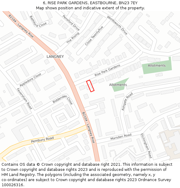 6, RISE PARK GARDENS, EASTBOURNE, BN23 7EY: Location map and indicative extent of plot